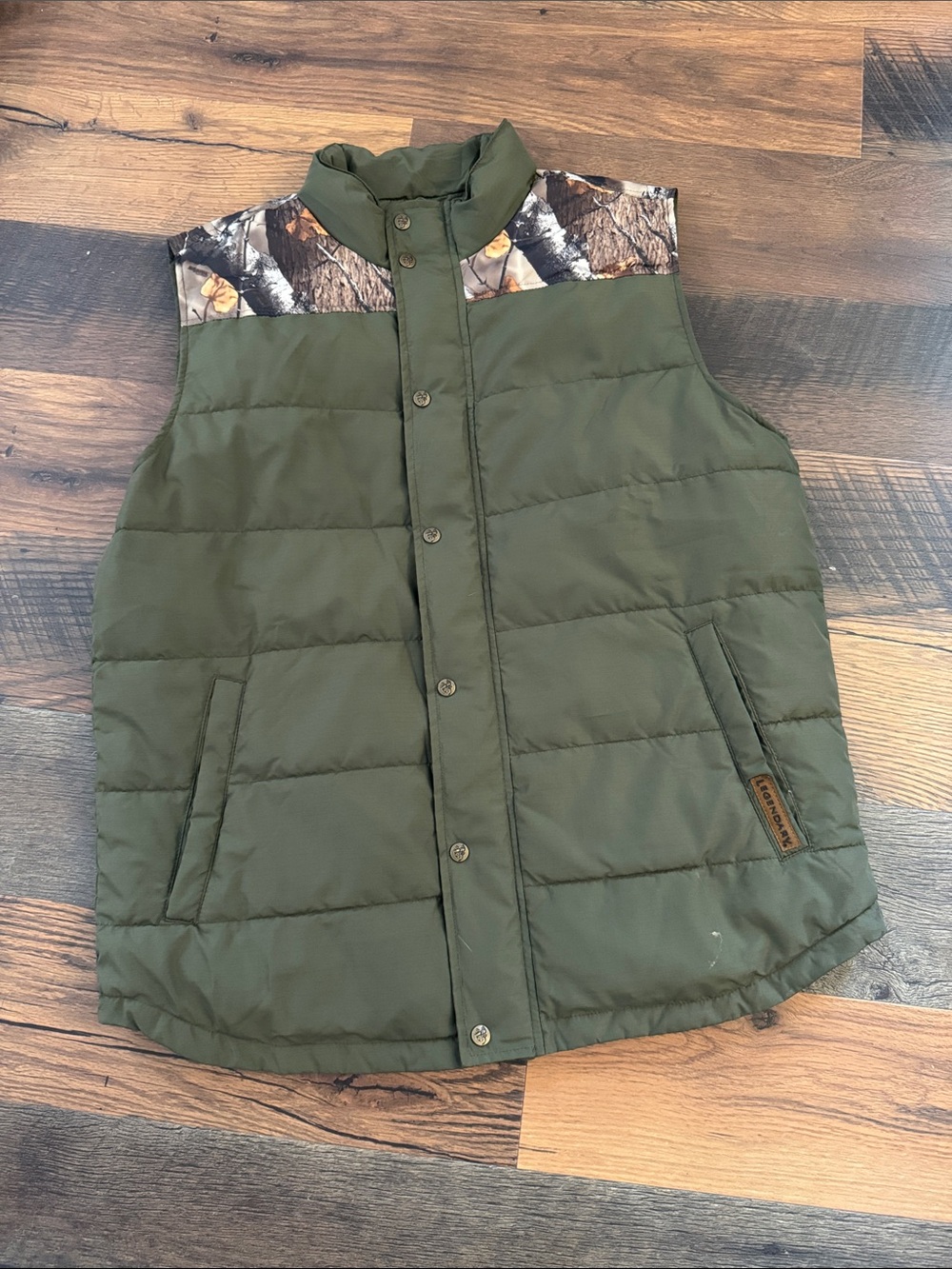 Legendary Whitetails Olive Green Puffer Vest with Camo